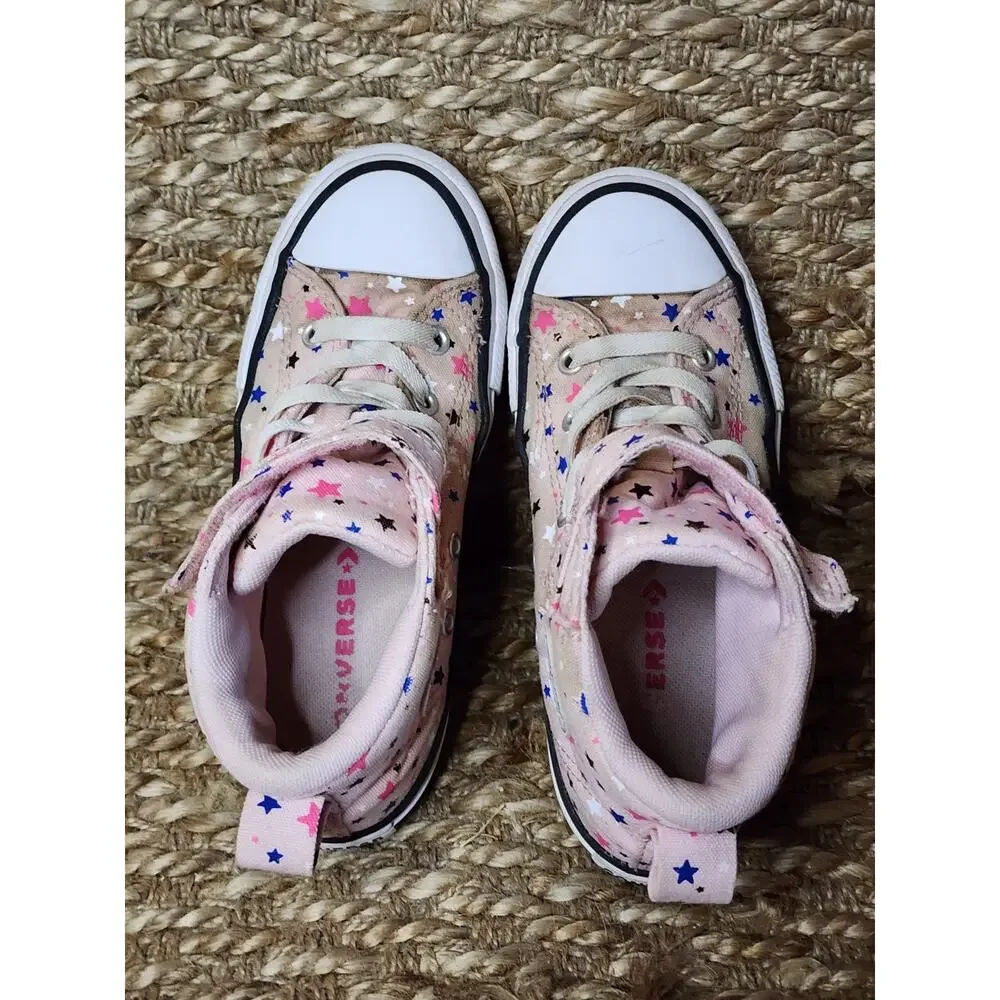 Converse Star Pattern High Top Pink Canvas Girls Sneakers Size 1 School Shoes
